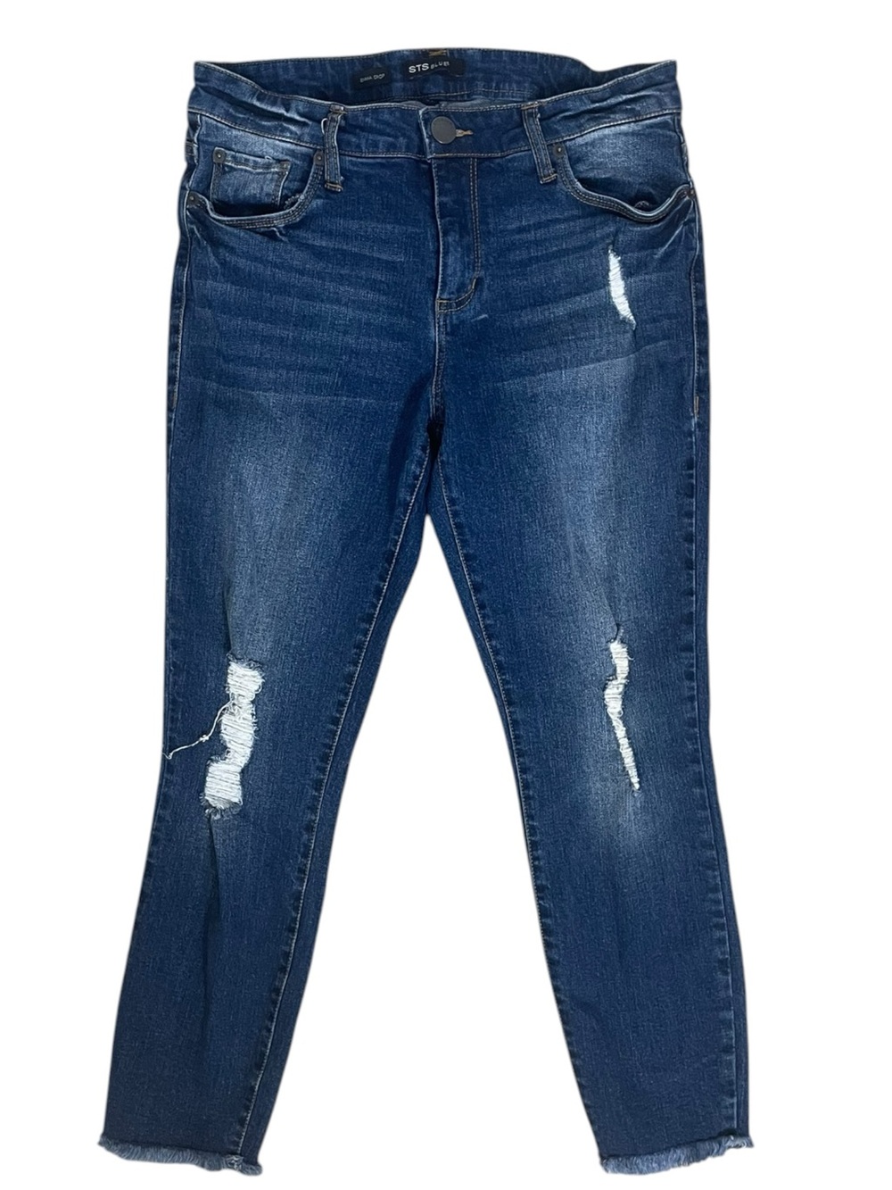 Distressed Crop Jeans Raw Hem Stretch Denim Size 29 STS Blue